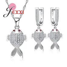 Модные вечерние подвески в виде животных, модные милые золотые рыбки, ожерелье, серьги, ювелирный набор для женщин, рождественский подарок, штамп, серебро