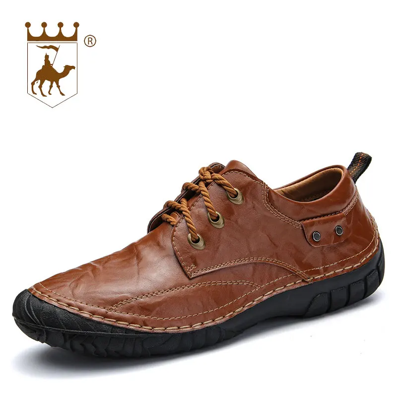

BACKCAMEL 2018 Men's Casual Shoes Leather Flat Dress Shoes Wild Lace Business Loafers Breathable Wear-resistant Driving Footwear