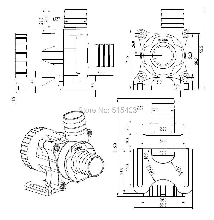 Dimensions of pump