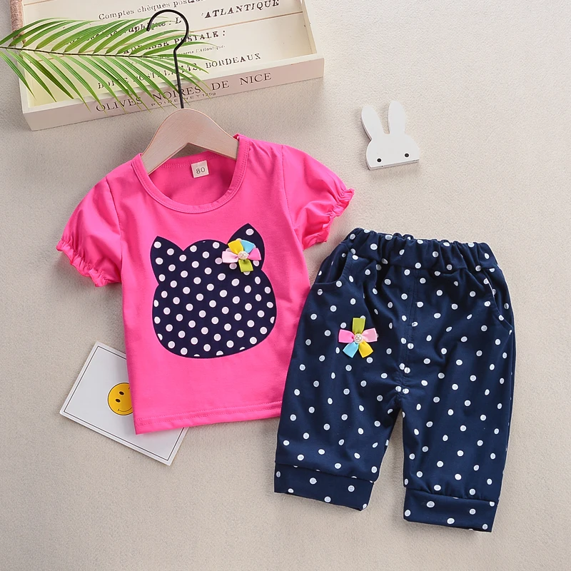 BibiCola/летние комплекты одежды для девочек г. Детская Хлопковая футболка+ брюки, модные костюмы для девочек, детские спортивные костюмы, одежда