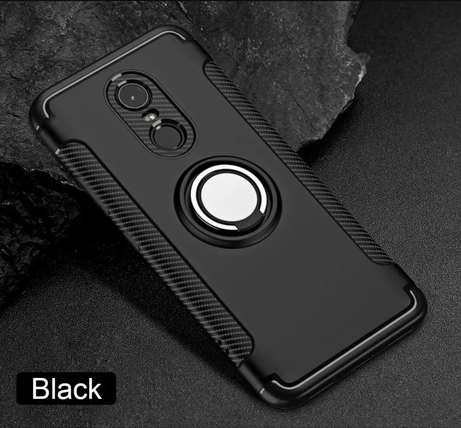 Роскошный кольцевой чехол для телефона Xiaomi Redmi 6 Pro 6A 5 Plus 5A Note 4 4X 5A чехол s полный противоударный чехол для Pocophone f1 задний Чехол - Цвет: Black