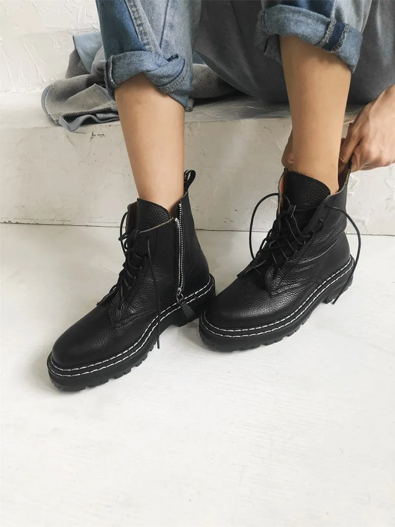 MNIXUAN/дизайнерская брендовая роскошная женская обувь; ковбойские ботинки; черные ботинки на платформе; Новинка года; Кожаные полуботинки martin на шнуровке; Размеры 10