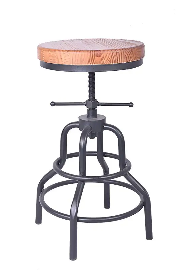 Industrial Furniture Bar Stool Seat Swiveling Wood Seat,Metal Frame Footrest Function,Height Adjustable Bar Chair Industrial Furniture Bar Stool Seat Swiveling Wood Seat,Metal Frame Footrest Function,Height Adjustable Bar Chair