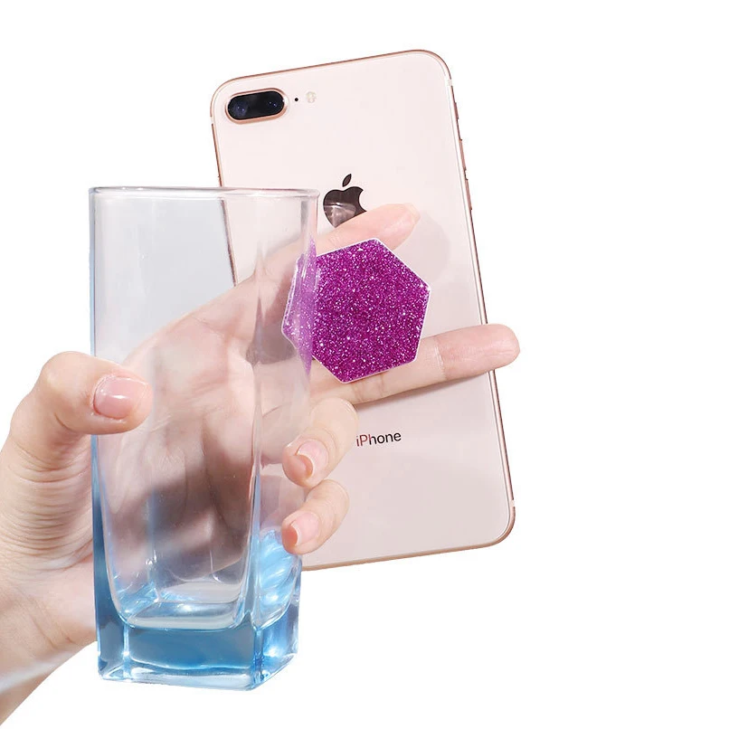 

Finger Ring Holder Hexagon Glitter Mobile Phone Ring Holder Air Bag Telescopic Grip Extending Stand and Grip With hook