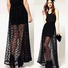 Модная Женская высокая талия в горошек сексуальная сетка двухслойная Прозрачная черная длинная юбка