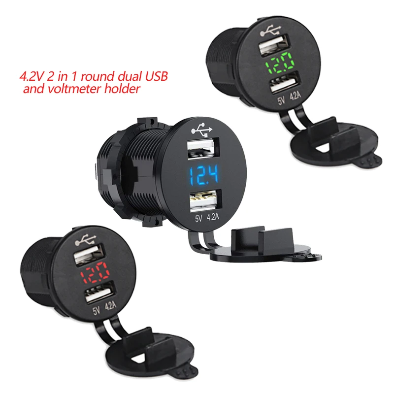 

Universal 4.2A Dual USB Socket Charger Power Adapter LED Digital Voltmeter Combo Outlet 12V-24V Blue Light Car Boat Caravan