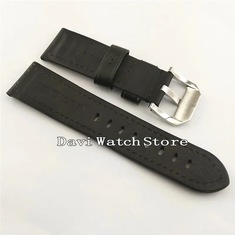 24mm Parnis Black Simple Leather Soft Watch Band polishing Buckles P782Watchbands AliExpress