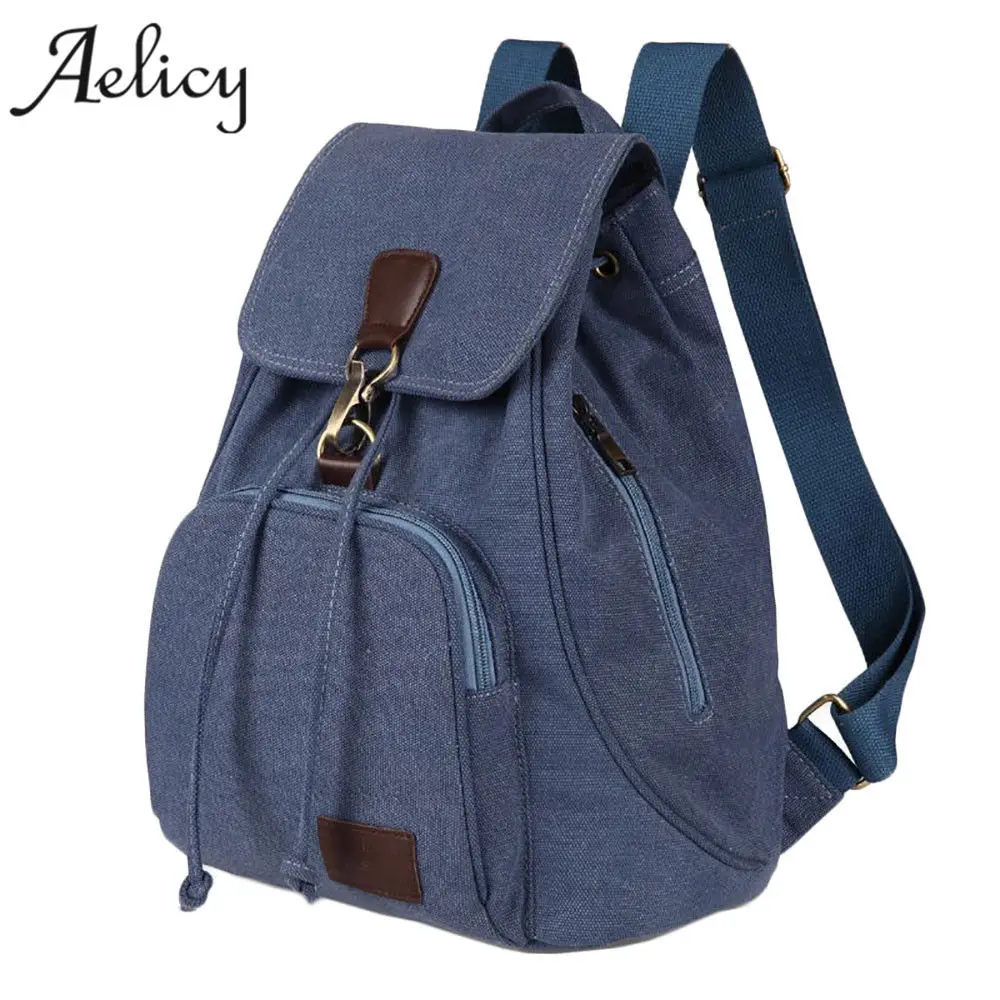 

Aelicy Canvas Women Backpack Casual Pure Color Woman Travel Bag Vintage Large Capacity Lady's School Bag Laptop Bag School Bags