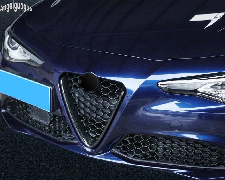 Углеродное волокно стиль для Alfa Romeo Stelvio Giulia аксессуары для автомобильных головок решетки V рамка декоративная отделка наклейка логотип крышка стиль