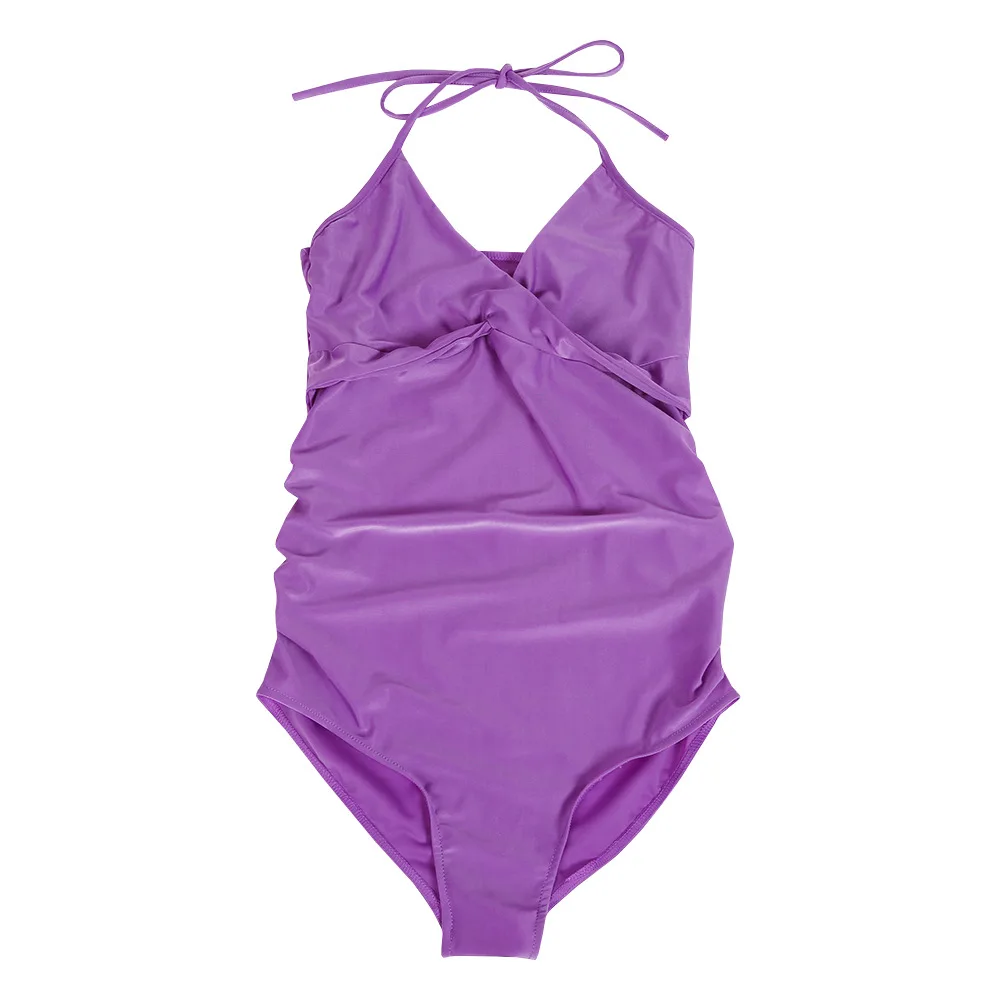 OKLADY, пляжный женский купальник, Цельный купальник бикини для беременных, сексуальный купальник для беременных размера плюс, семейный купальный костюм для мамы - Цвет: Лаванда
