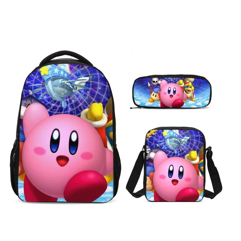 

3Pcs/Set Portfolio School Bags Boys Girls Fashion Cute Cartoon Kirby 3D Printed Bookbag Children Casual Daypacks Mochila Escolar