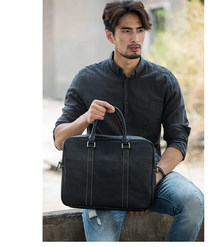 AETOO 2018 новый оригинальный ручной натуральная кожа портфель мужская повседневная мужская Черная кожа мягкая сечение ноутбук сумка