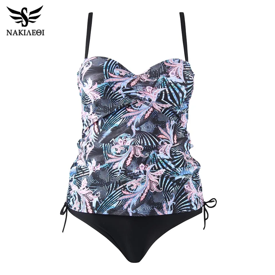 

NAKIAEOI Swimwear Women Print 2019 Sexy Push Up Tankini Set Vintage High Waisted Bathing Suit Summer Beach Wear Plus Size 2XL