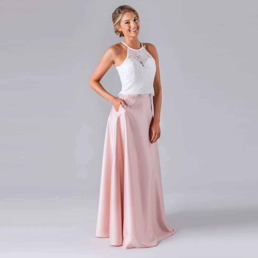 2016 Pink Elegant Skirt Zipper Waist A Line Floor Length Long Skirt