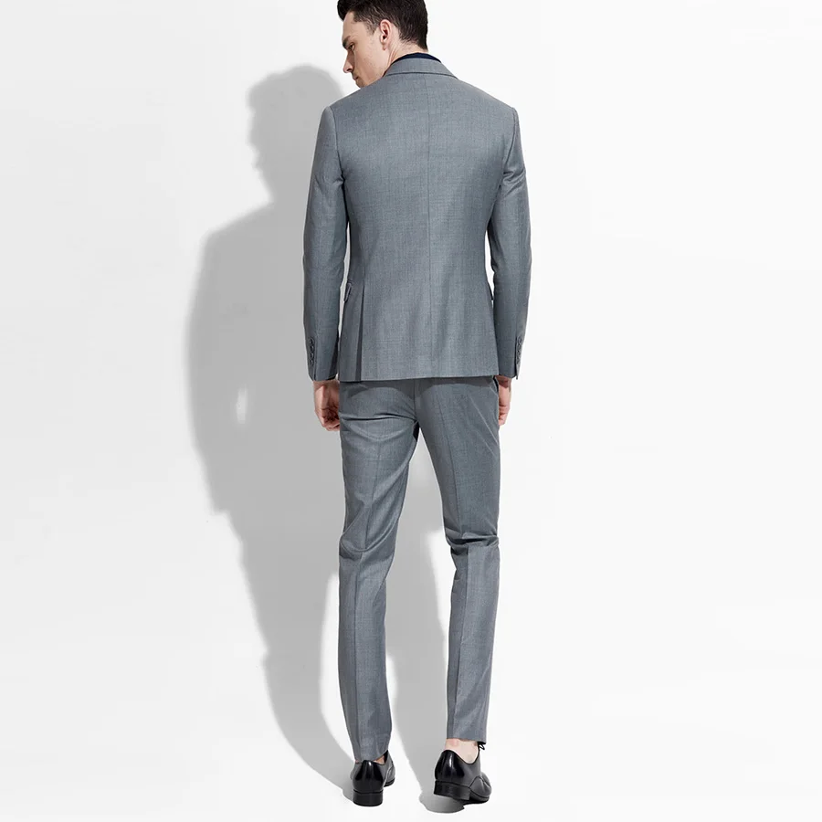 Top Design Neutral Grey Smart Casual Business Suit Slim Fit 2 Pcs (Jacket+Pants) Groom Tuxedos Wedding Suits Prom Party Suits