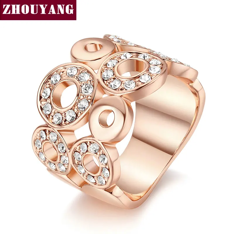 Высокое качество ZYR003 круглое розовое золото цвет кольцо ювелирные изделия Кристаллы из Австрия Полный размеры - Цвет основного камня: RoseGold Clear