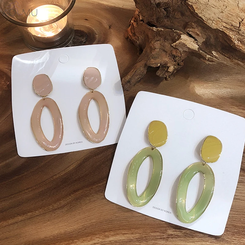 

AOMU New Design Korea Exaggerated Geometric Irregular Hollow Jelly Hit color Metal Drop Earrings for Women Girl Jewelry Brincos