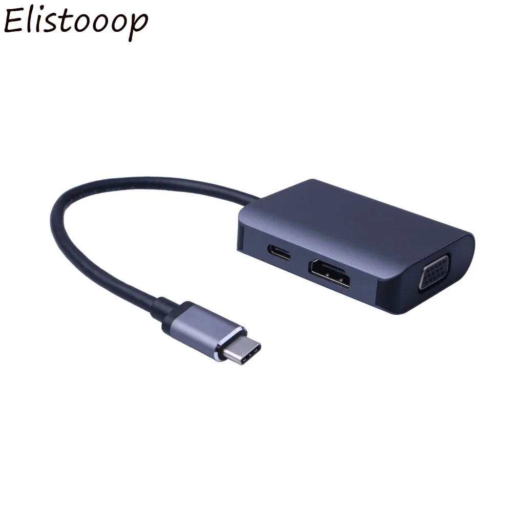 Elistooop адаптер типа C к HDMI с VGA USB 3 в 1 концентратор usb c + для MacBook Pro Тип 2018 |