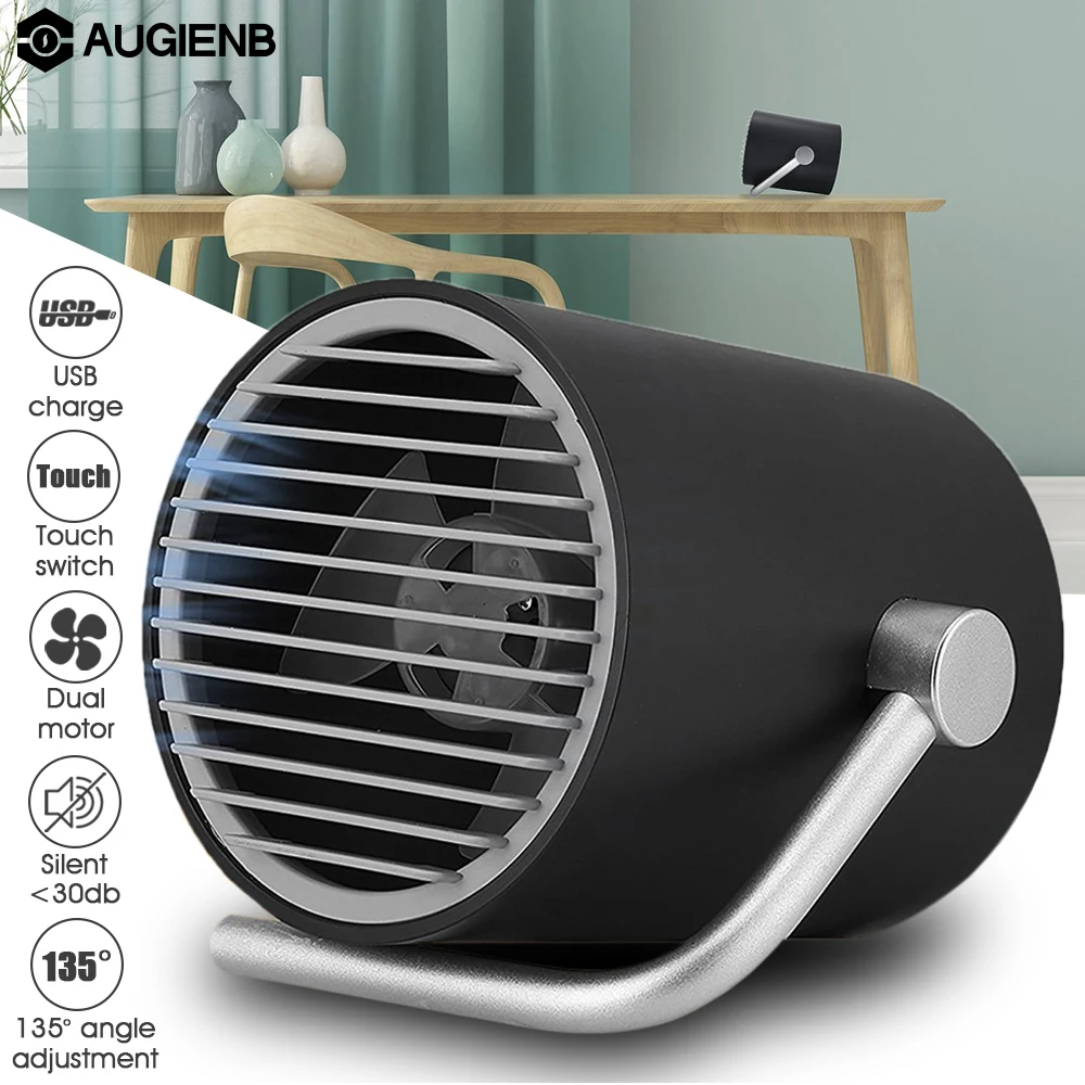 

Augienb Touch Switch Cooling 2 Speeds Mini Matte USB Desk Fan with Twin Turbo Personal Fans Mute Home Small Air Conditionin