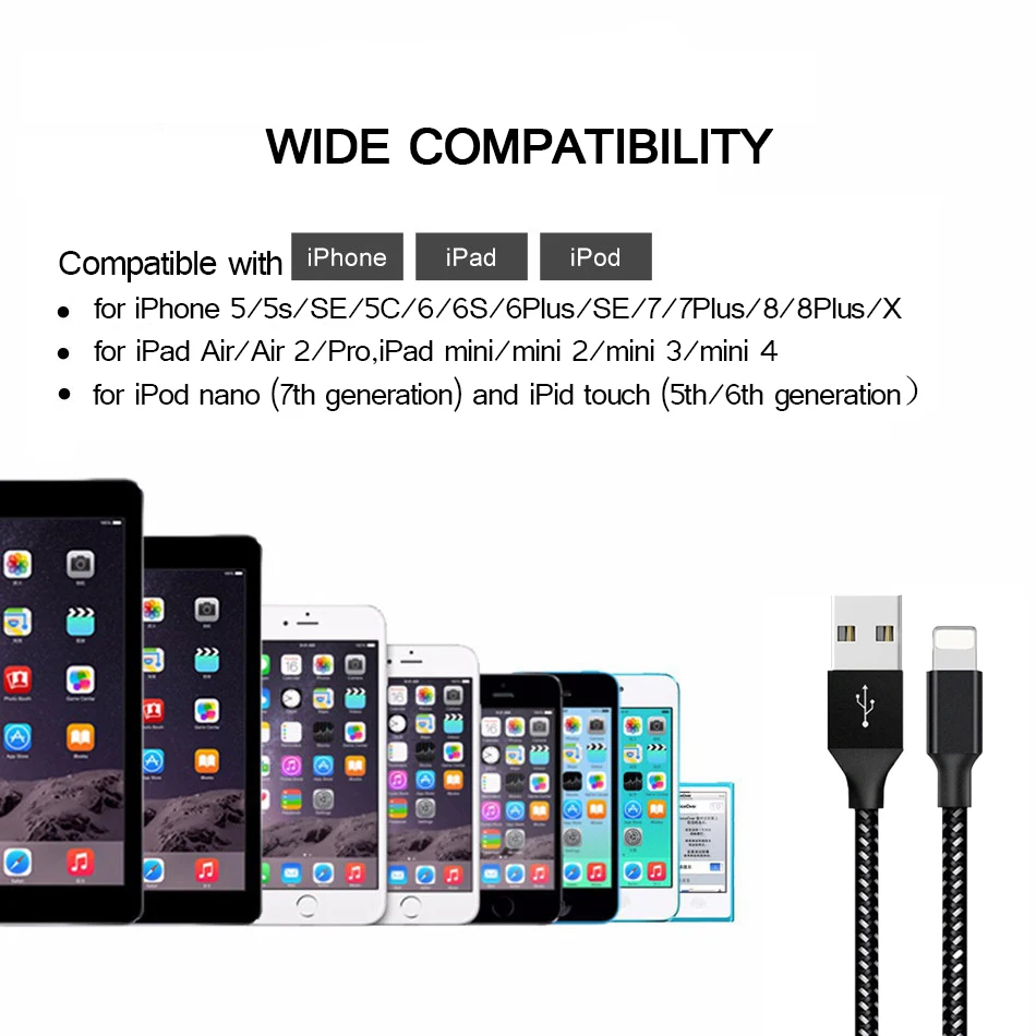 USB кабель для iPhone X XS Max нейлоновый плетеный передачи данных 2.4A Быстрая зарядка iPad