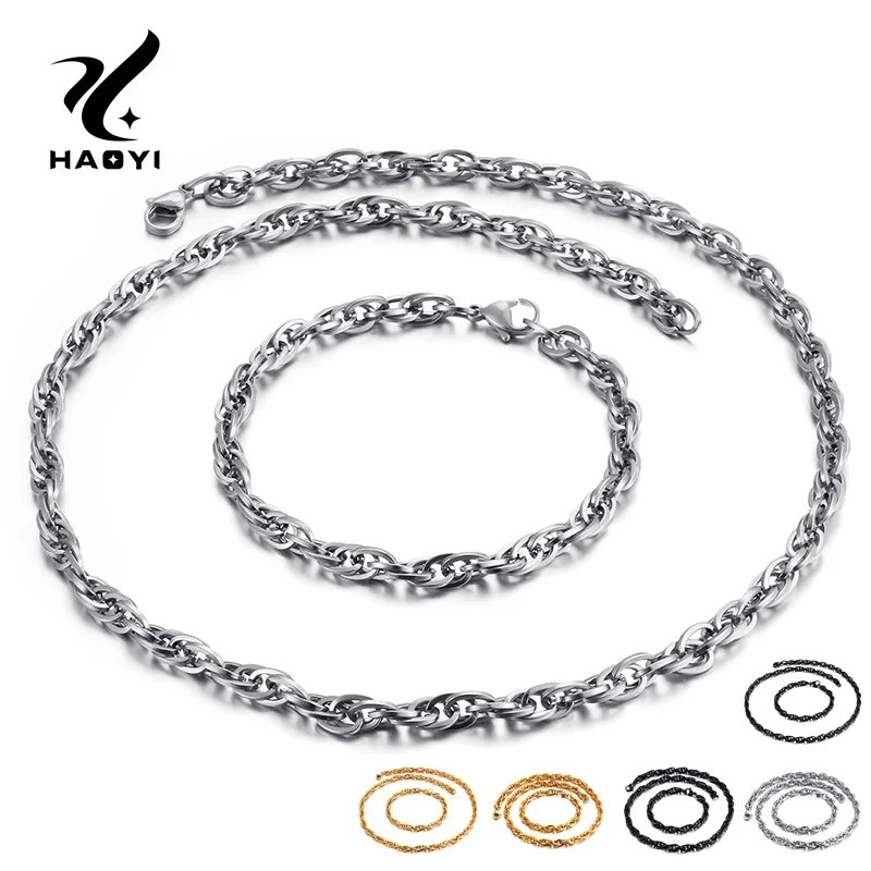 

Stainless Steel Necklace Bracelets Sets For Men Fashion Link Chain Personalized Metal Sets For Male Jewelry