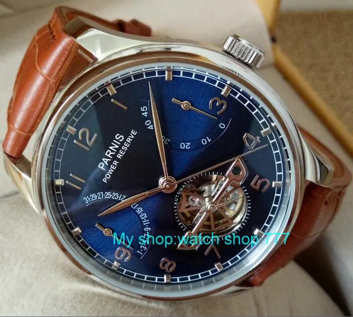 

new blue dial 43mm PARNIS Automatic Self-Wind mechanical movement men watches power reserve Mechanical watches zdf2