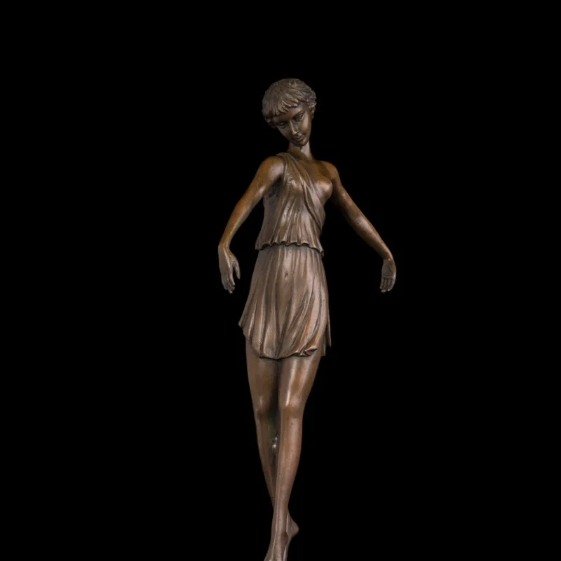 

ATLIE Pure Bronze Statue Female Dancer Sculpture Dancing Skirt Woman Figurine Home Dance Room Decoration