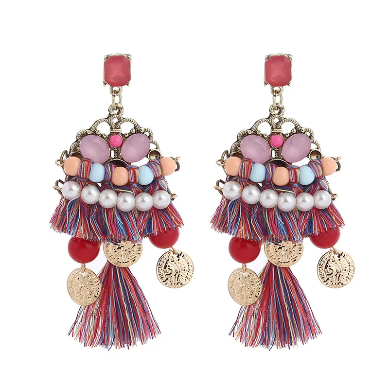 

T- 2018 fashionable high-end Bohemian ethos earrings pearl colored tassels earrings earrings