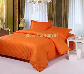 

100% cotton hotel bedding sets,flat/fitted bed sheet hotel bedlinen,king/queen/full size striped oranger color bed sheet sets
