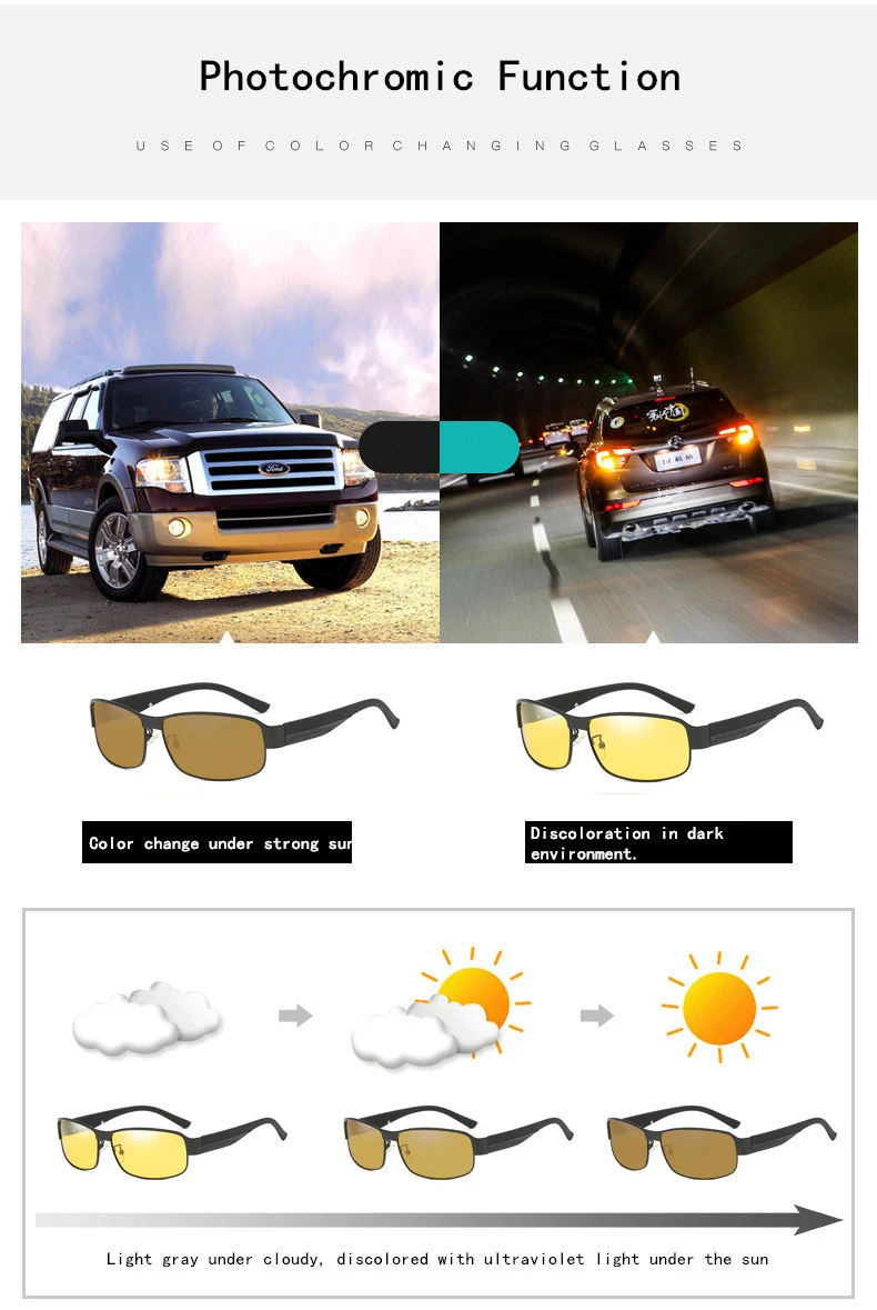 Квадратные фотохромные линзы поляризованные мужские солнцезащитные очки для вождения день и ночь, мужские антибликовые металлические солнцезащитные очки с Чехол S158