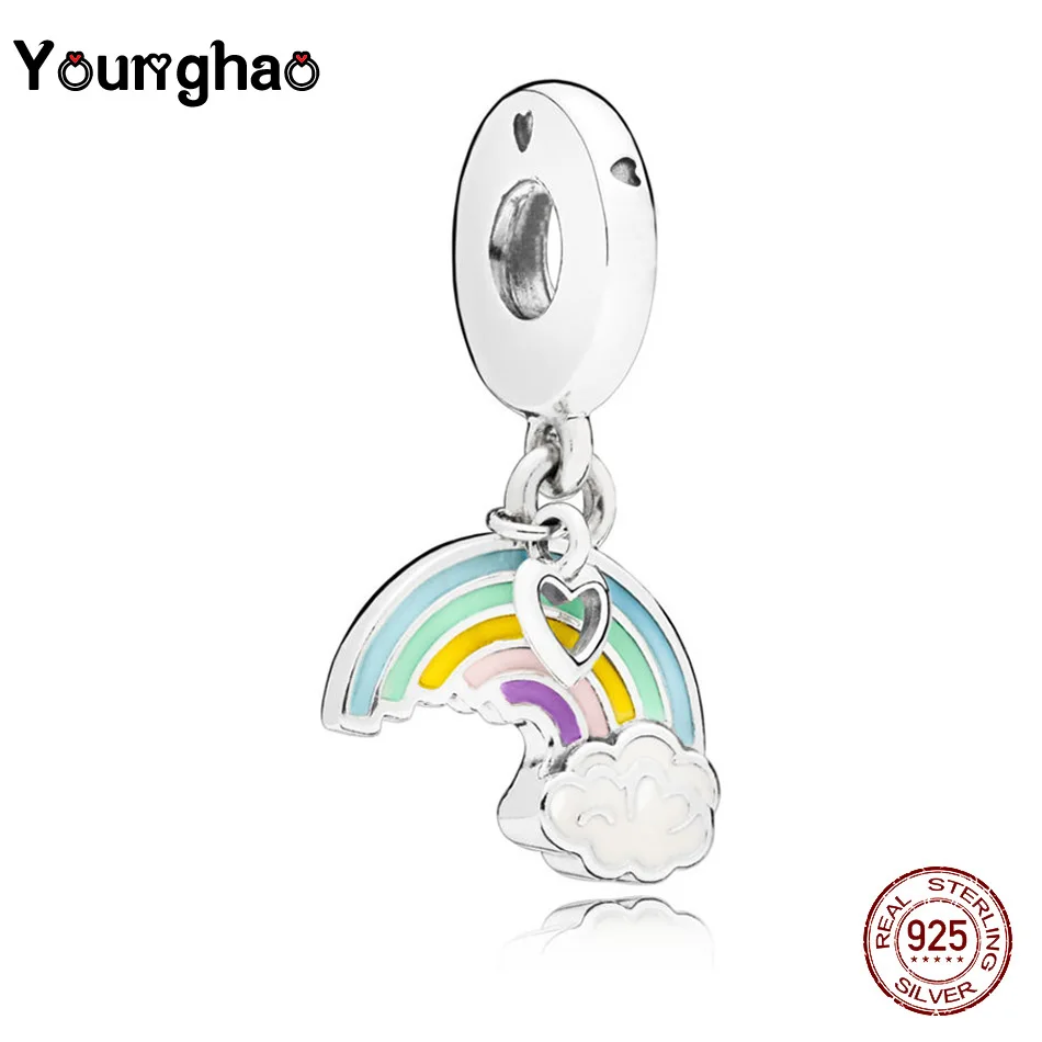 

Younghao New Rainbow Colorful clouds 925 Sterling Silver fine Pendants Beads Fit Original Pandora Charm Bracelet Jewelry making