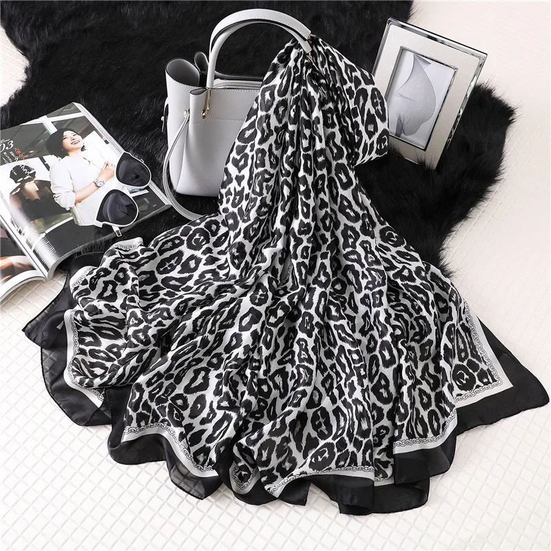 Модный Шелковый шарф под леопарда для женщин, новинка, Осень-зима, шали и палантины для девушек, цепочка, Пашмина с принтом, бандана, хиджаб - Цвет: FS42X -3