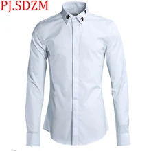 Ручной работы Needled бисером вышивка маленькие пчелки Мужские Рубашки Простые Модные однотонные 3 цвета Slim Fit Turn-Down Воротник