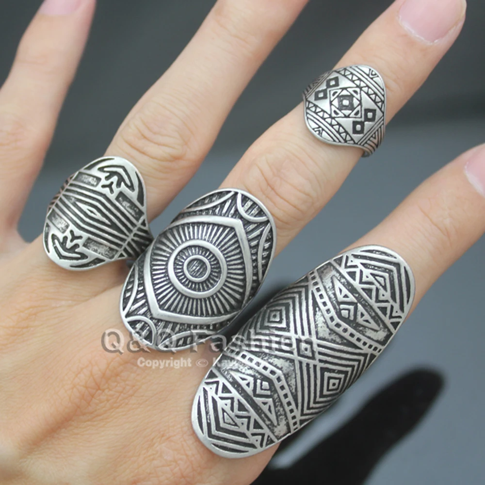 Elegante conjunto de Anillos dedo para y joyería de Estilo Vintage Tribal, indio, calendario, Azteca, Guerrero, promesa, motociclista|ring set|rings set for womenfinger ring set - AliExpress