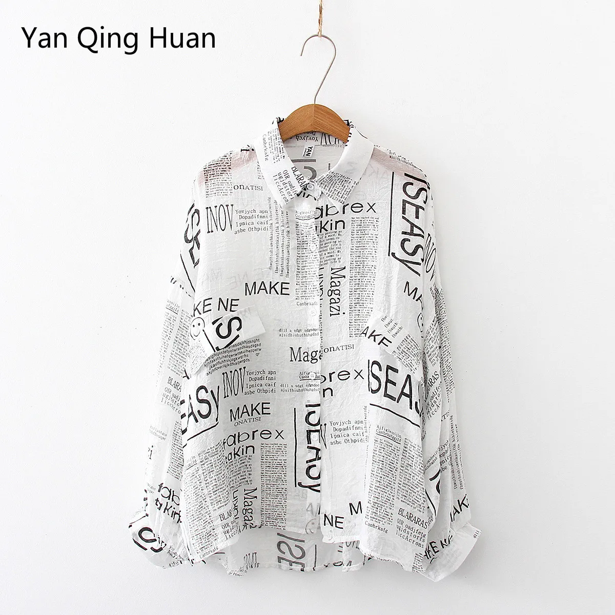 

Yan Qing Huan Summer New Women's Korean Version Of The Retro Letter Printing Fashion Chiffon Shirt Long-sleeved Women's Shirt