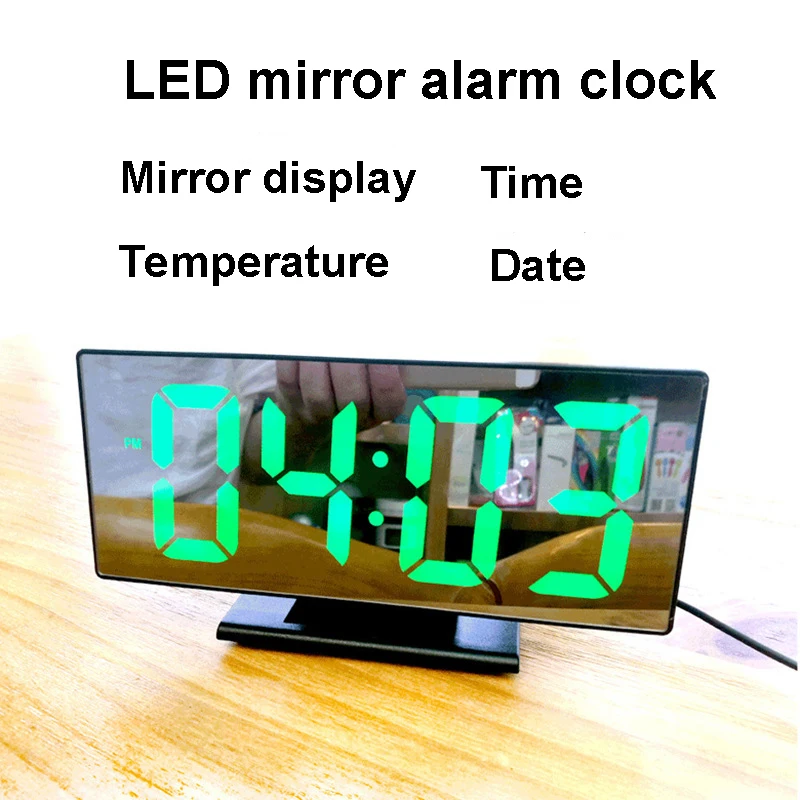 Светодиодный Настольный будильник, светодиодный зеркальный цифровой будильник, электронные часы, настольные многофункциональные часы с функцией повтора температуры, ночной дисплей