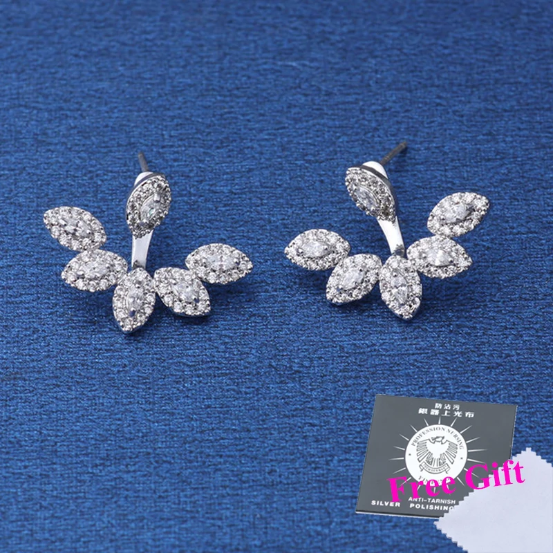 Женские серьги гвоздики в виде листьев с фианитами|fashion stud earrings|stud earringsstud earrings for