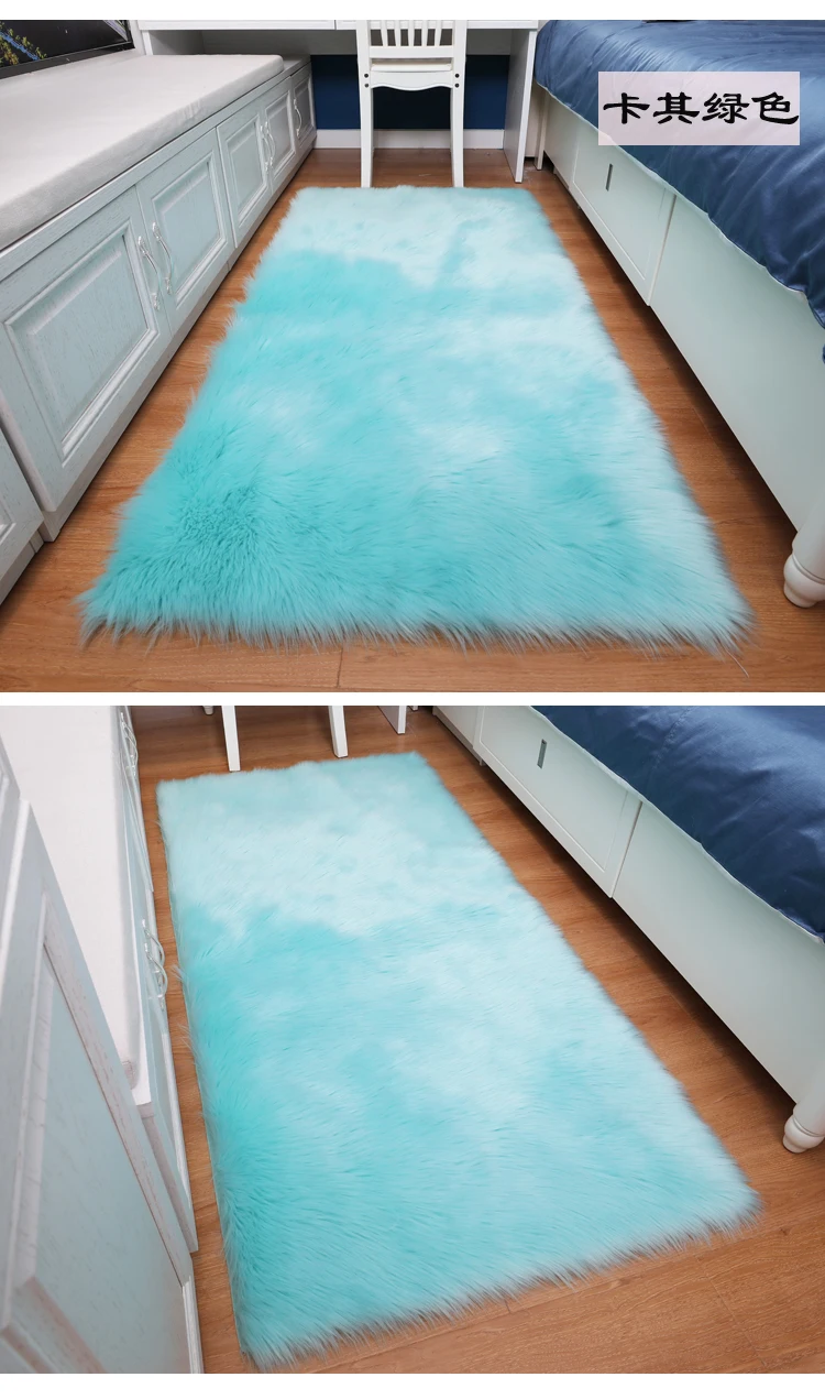 

Luxury Rectangle Soft Sheepskin Fluffy Area Rug Faux White Fur Carpet Shaggy Long Hair Solid Mat Living room Seat Pad Home Decor