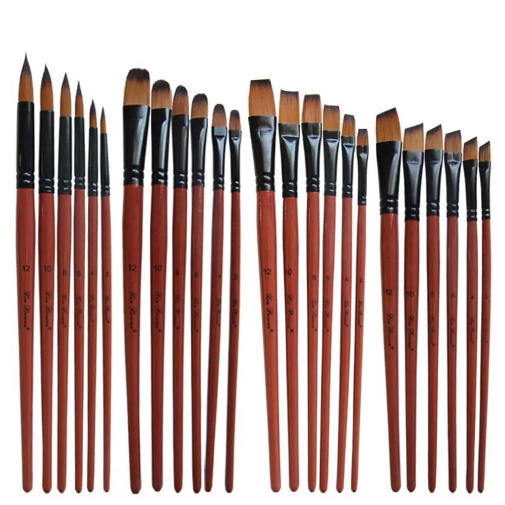 

6Pcs Flat Round Pointed Tip Drawing Brushes Acrylic Watercolor Oil Painting Tool
