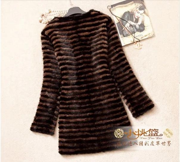 Женское вязаное пальто из натурального меха норки верхняя одежда на осень и зиму