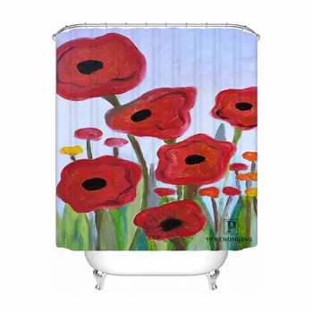

Custom Poppies Red Flowers Waterproof Shower Curtain Home Bath Bathroom s Hooks Polyester Fabric Multi Sizes#0421-sohu-31