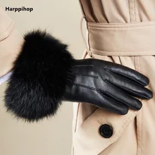 Кожаные перчатки женские зимние кашемировые кожаные перчатки с сенсорным экраном Женские варежки из натурального кроличьего меха HP513-02