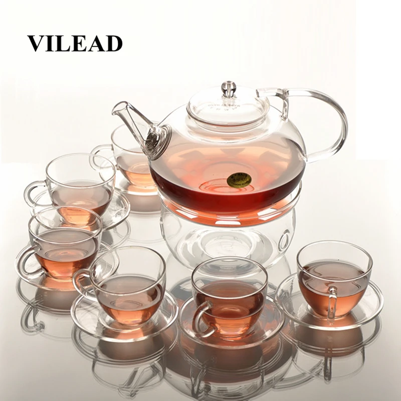 

VILEAD 16 Style Clear High Borosilicate Glass Teapot Set Belt Double Dish Heat Resistant High Temperature Kung Fu Flower Tea Pot