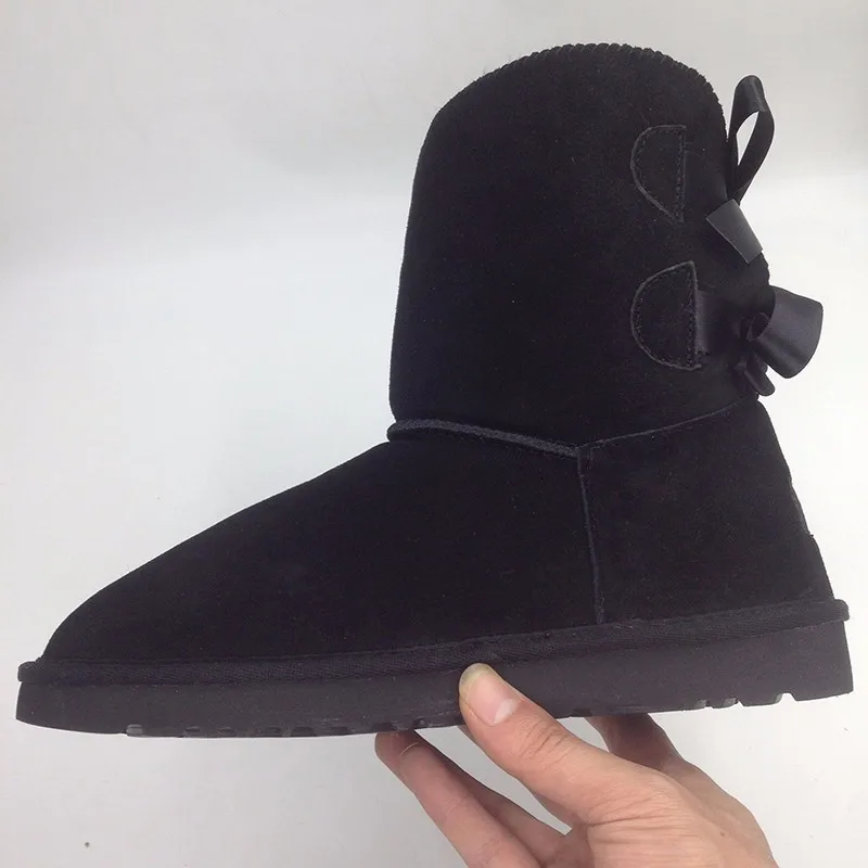DAGNINO Горячая леди бренд Австралия два банты короткие botas Высокое качество Женская обувь зимние теплые пояса из натуральной кожи с бантиком - Цвет: Черный