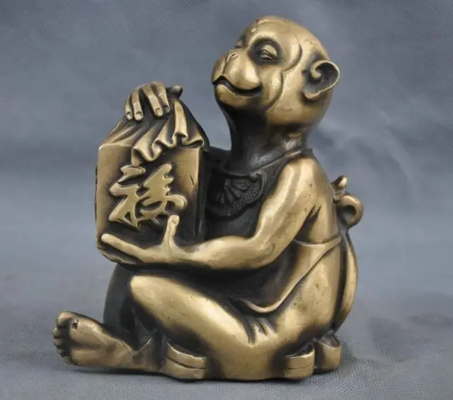 

6''China Folk Culture HandMade Pure Bronze statue Monkeys Blessing Sculpture