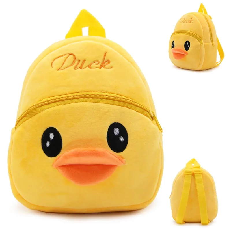 Плюшевый Рюкзак для малышей от 1 до 3 лет, Детская сумка, детские рюкзаки для детского сада с рисунком животных, школьная сумка Mochila Escolar duck - Цвет: Черный
