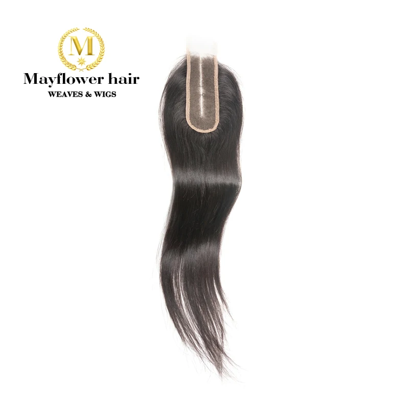 Mayflower 2X6 "Ким синтетическое закрытие шнурка волос прямые волосы Remy полный ручной связали с ребенком линии не клубок