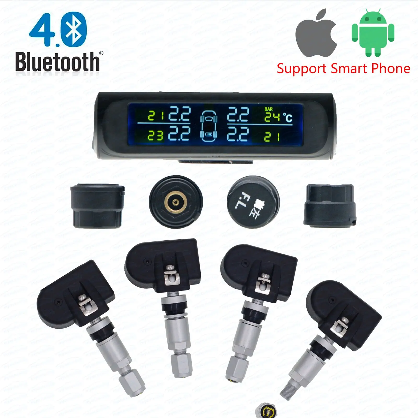 Solar Power Car TPMS Bluetooth Tire Pressure Monitoring System with LCD