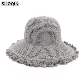 

SILOQIN 2019 Summer Foldable Adult Women's Straw Hat Sun Hats Elegant Large Visor Fashion Beach Hat For Women NEW Female Caps