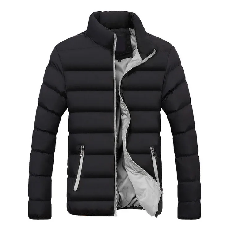 Black Gray Новая зимняя куртка для мужчин, однотонные повседневные мужские теплые куртки, парки, одежда для мужчин, ветровки, пальто с воротником-стойкой, стеганое пальто - Цвет: Black Gray